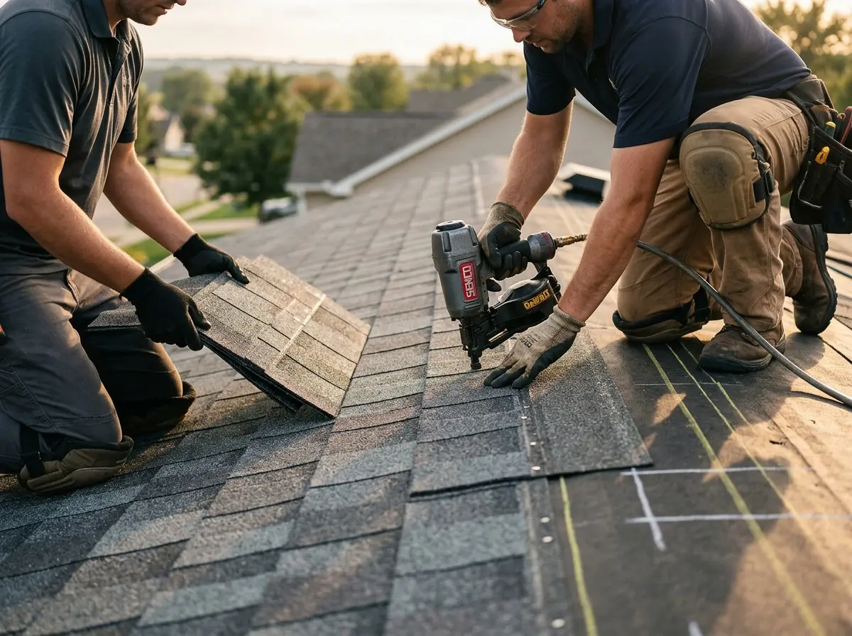 Professional roofer working on a residential roof in Tamaqua